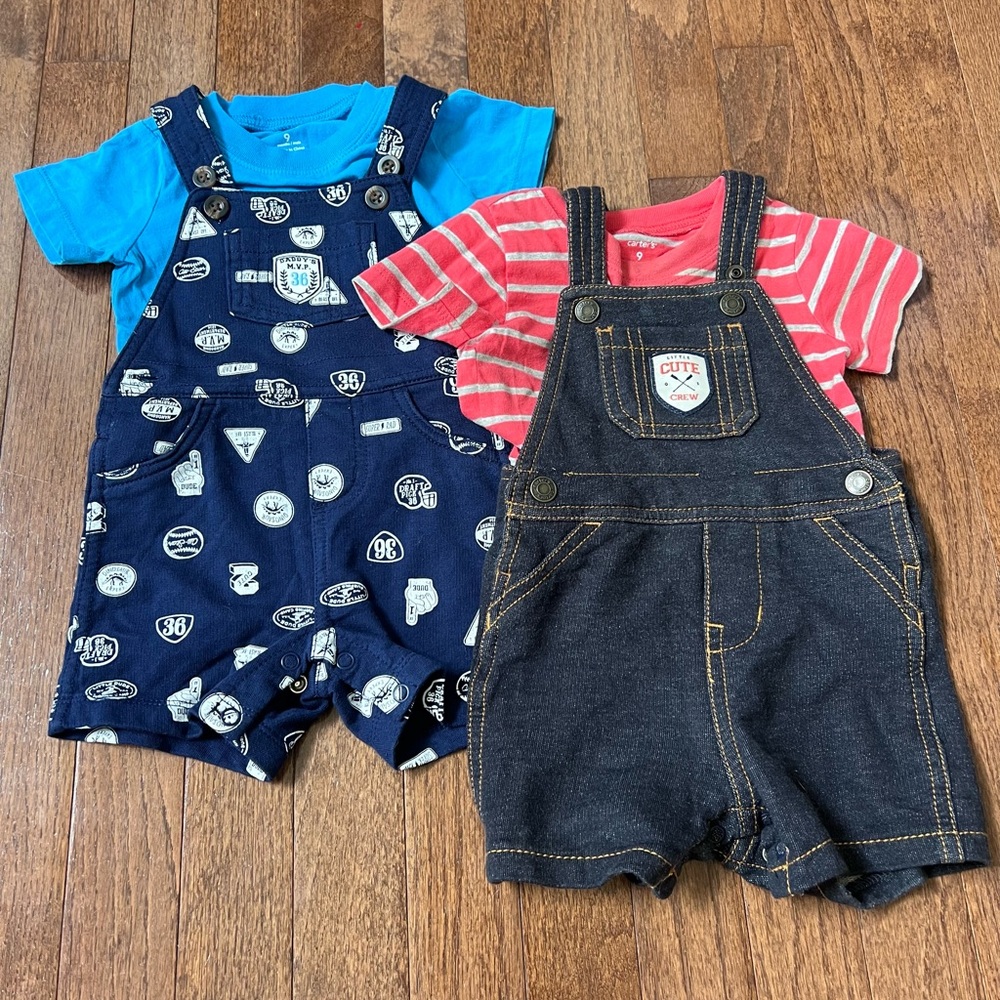 Baby Denim and Patterned Overalls Set